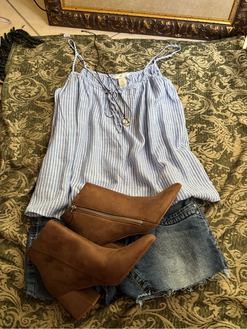 H&M Light Blue and White Striped Camisole